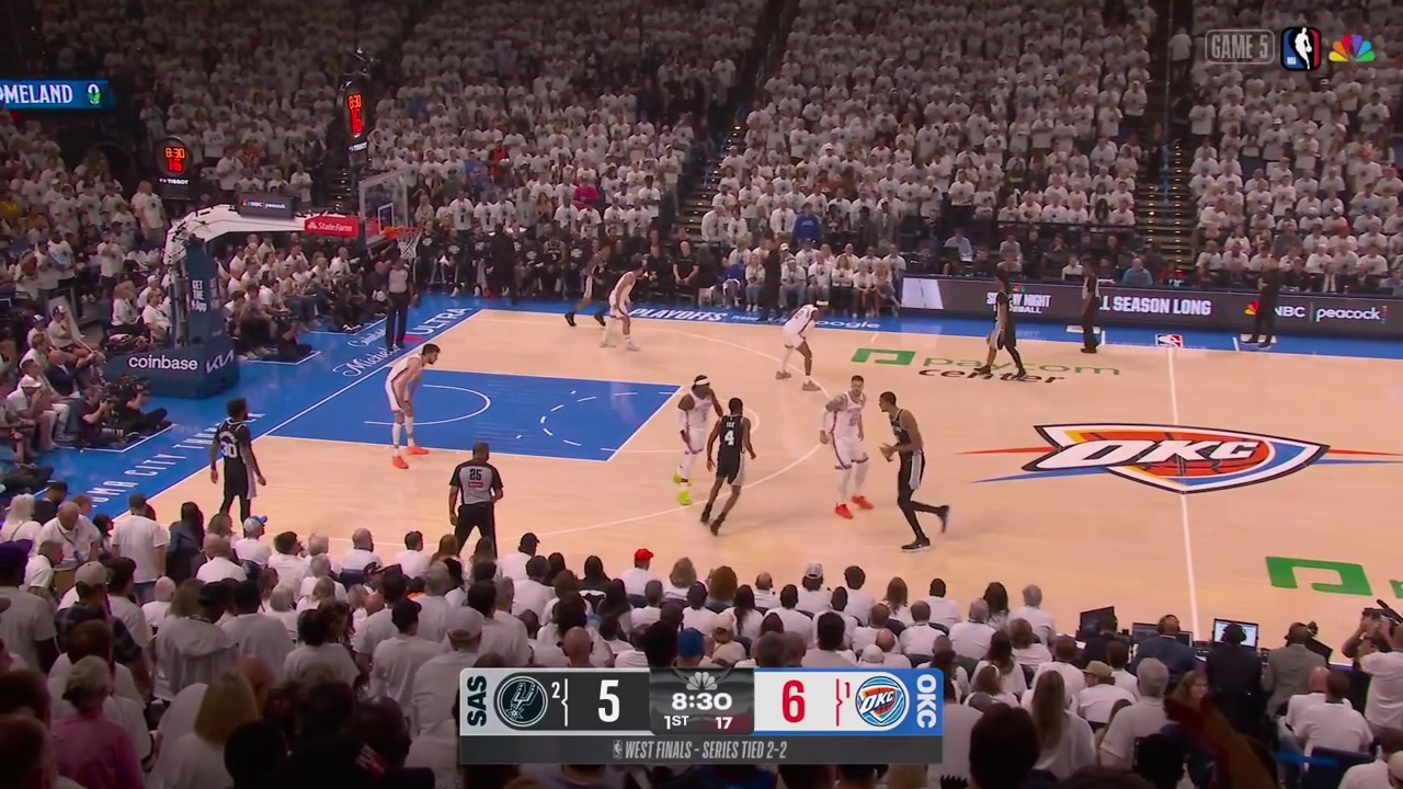 Julian Champagnie hits back to back wide open 3s and the Thunder take a timeout with replays