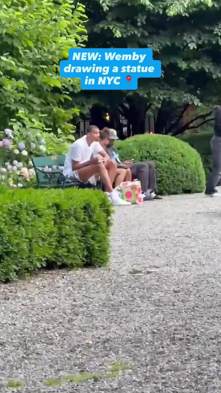 Victor Wembanyama drawing in a park in NYC before Game 3 of the NBA Finals