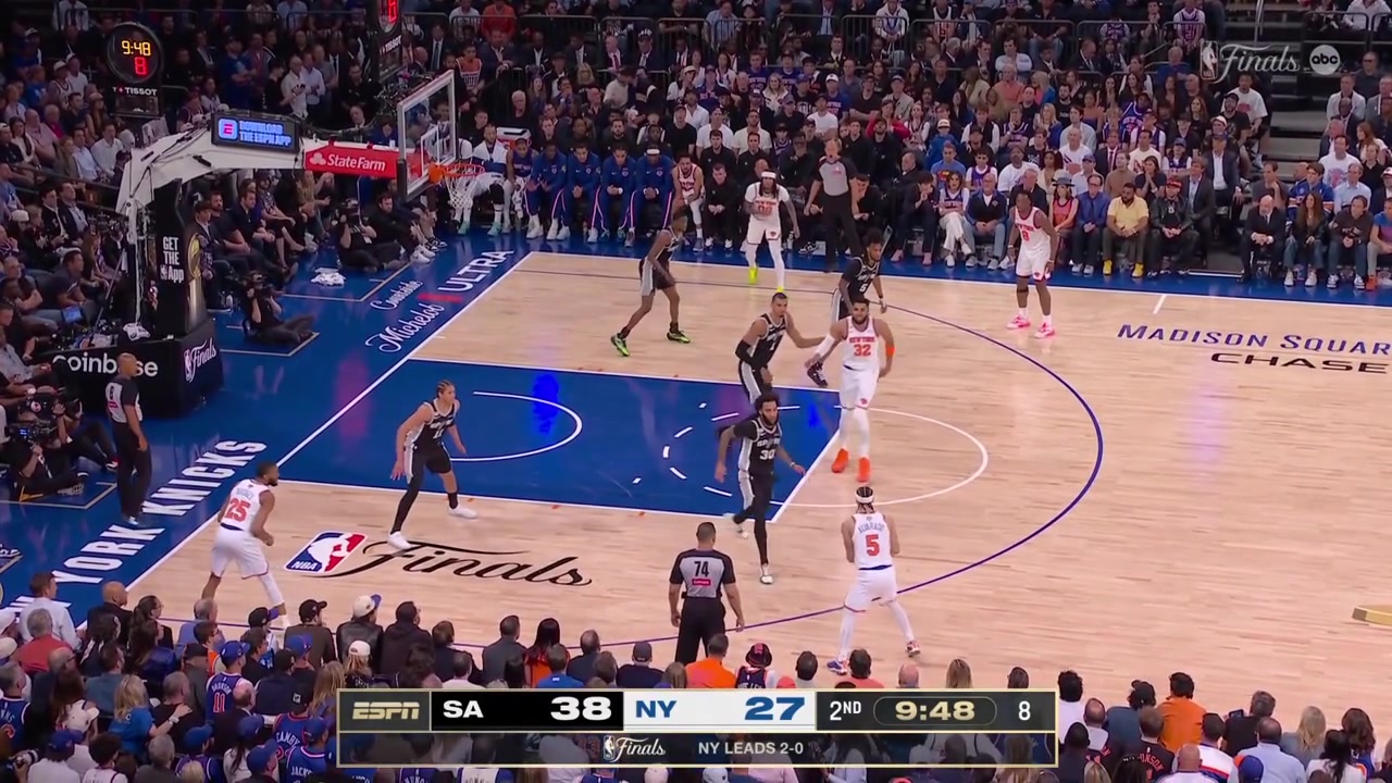 Jose Alvarado hits the jumper over Victor Wembanyama as KAT is fouled in the paint with replays