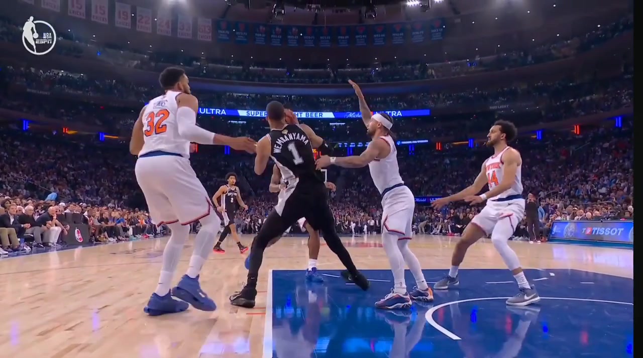 Jose Alvarado grabs Wembanyama's leg given a common foul NOT upgraded to a flagrant on review