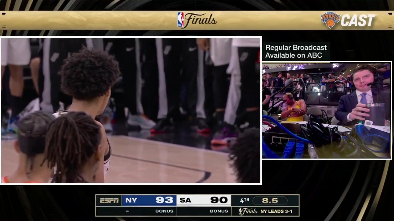 The Knicks radio announcers reacting to the final moments of Game 5 as Dylan Harper misses both free throws OG Anunoby splits the clutch free throws and the New York Knicks win a championship for the first time in 53 years