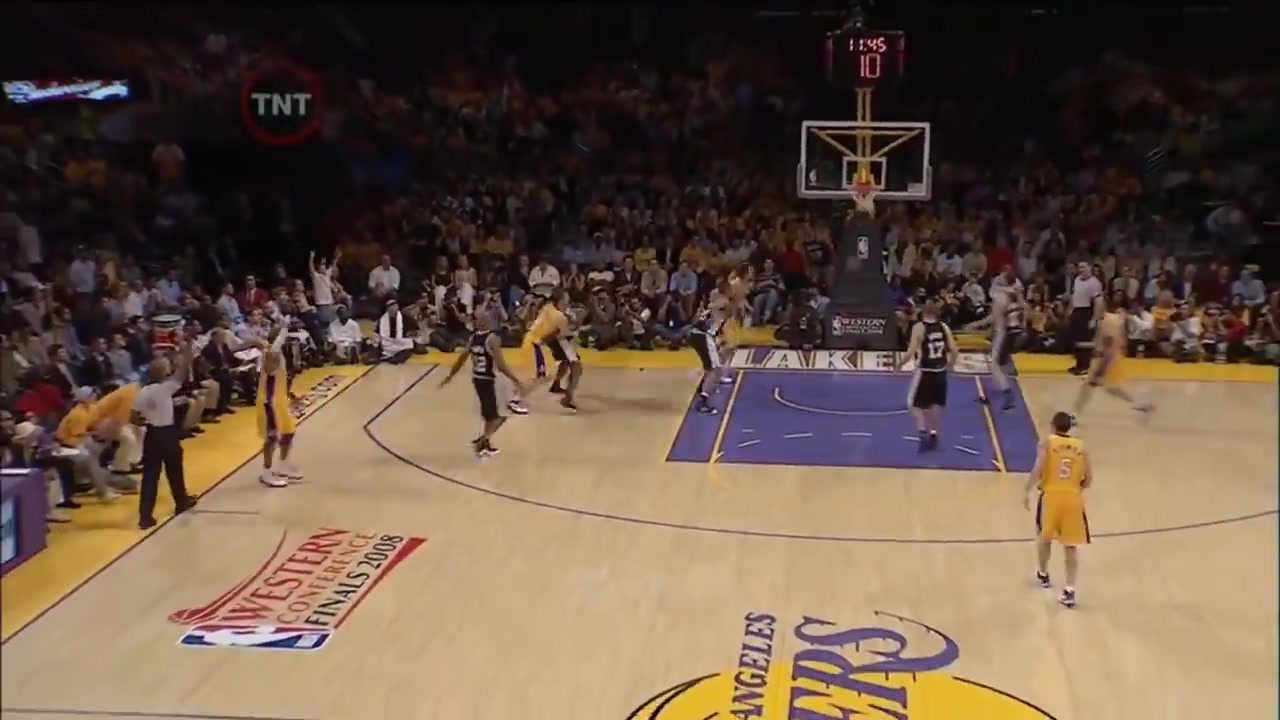 Kobe Bryant relentlessly attacks Tim Duncan as he puts up 39 points to clinch the Western Conference Finals 2008