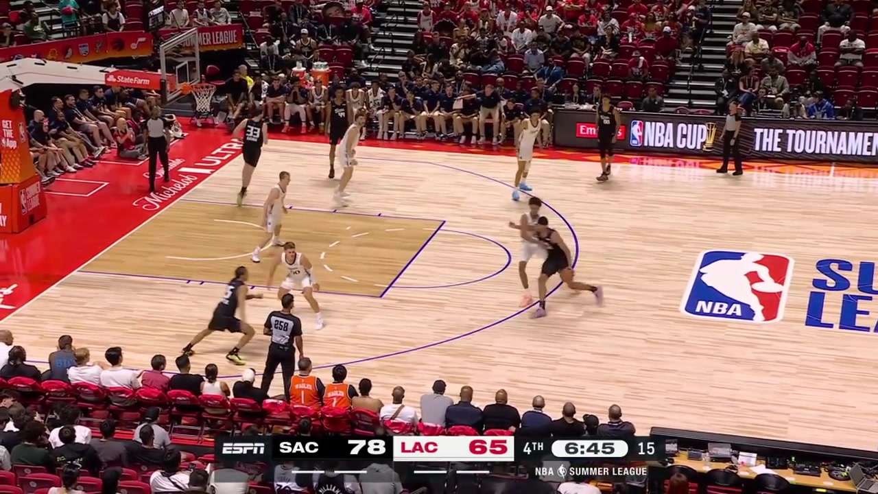 Darius Acuff Jr with the 3-pointer Kobe Sanders with the finger roll and Acuff Jr drives between the Clippers defense for the tough layup Baba Miller with the dunk and the 3-pointer
