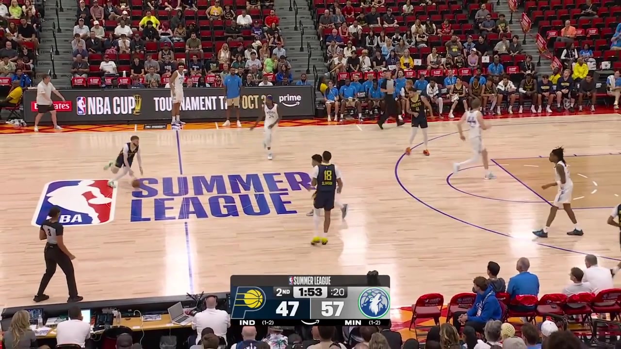 Gabe McGlothan goes by Rocco Zikarsky and finishes with the one-handed powerful dunk over Isaiah Evans with a replay
