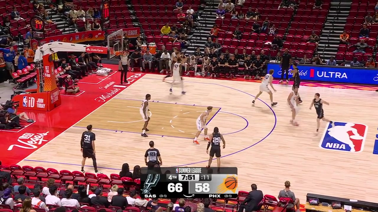 David Muoka sends the defender flying with the pump fake splits the defense under the rim and dunks it on Barry Evans with replays