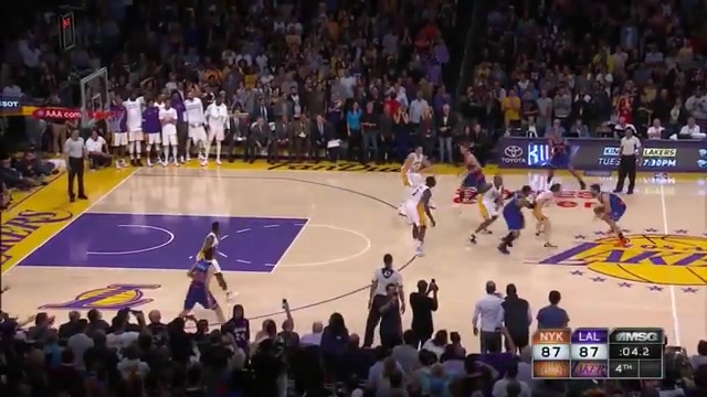 Jos Caldern finishes the game himself instead of passing to Carmelo Anthony but cannot bring himself to celebrate despite the win