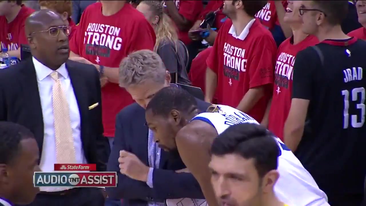 Kerr trying to convince KD to stop playing iso ball during Game 5 of the 2018 WCF