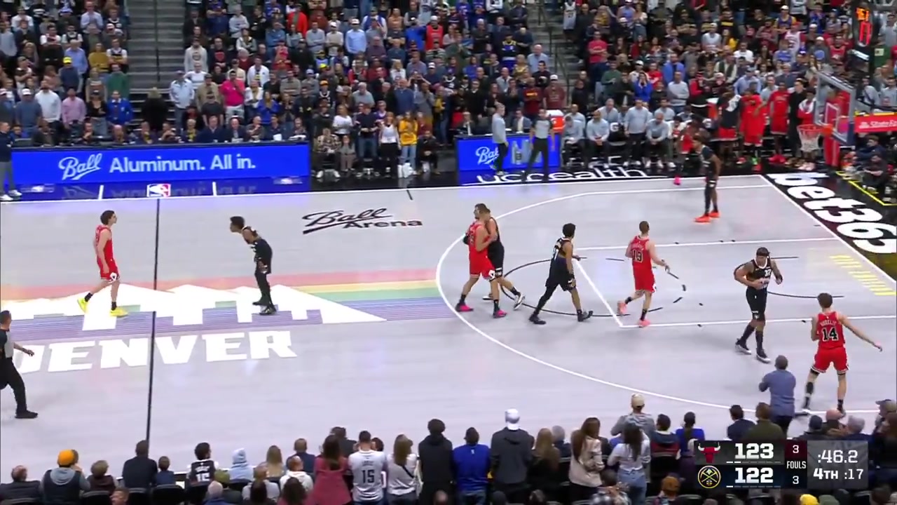 The Nuggets challenge the out of bound call on the floor at the… - NBAclips