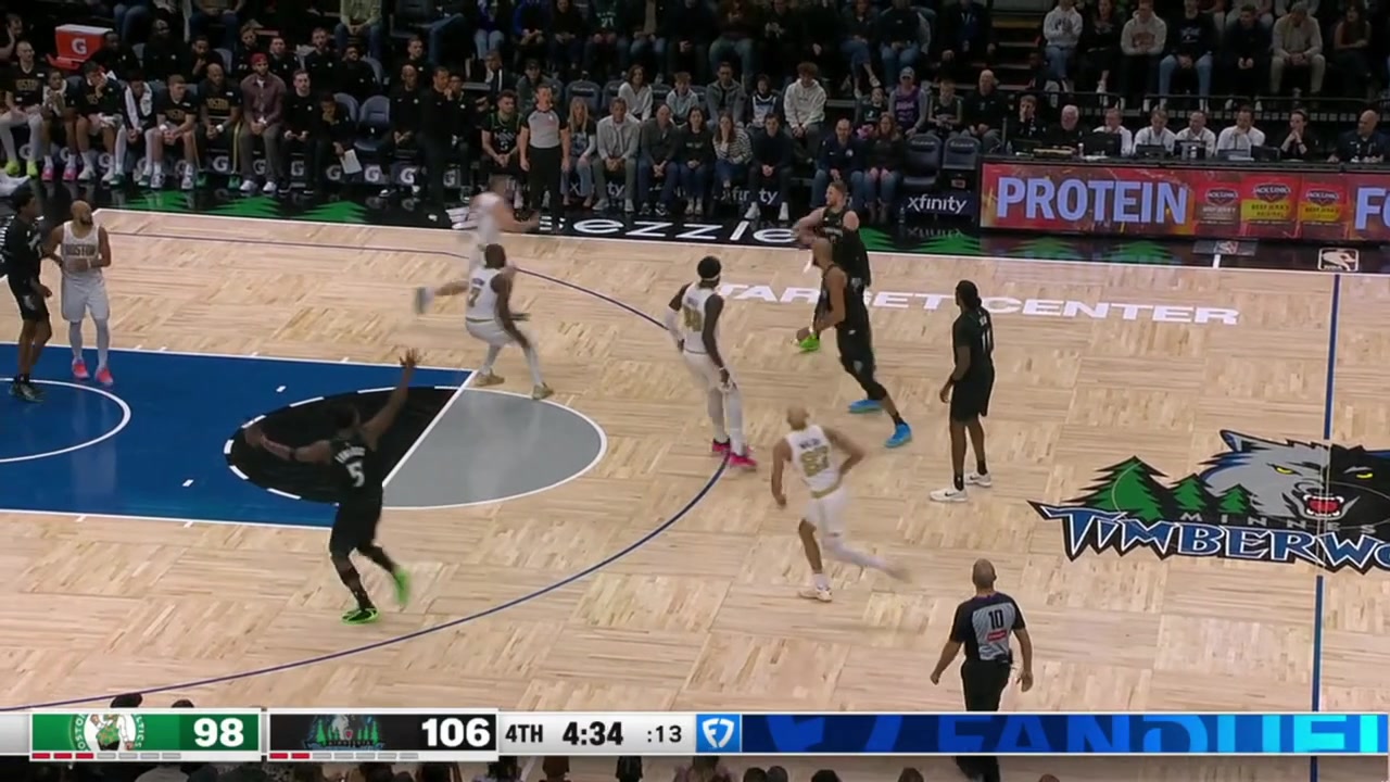 Donte DiVincenzo finds Edwards inside for the layup and a flex The Celtics call a timeout as the Timberwolves lead by 10 points in the fourth quarter