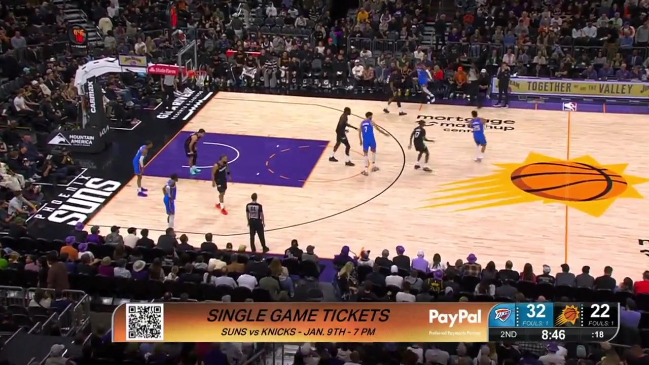 Ajay Mitchell drives toward the rim and Jamaree Bouyea takes an elbow to the face from him see replays Following the Thunder coach's challenge the call was overturned from an offensive foul to a defensive foul as the defender initiated contact first Suns and Thunder commentaries