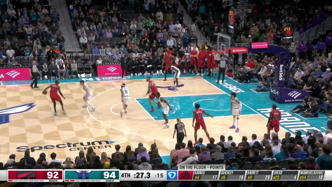 LaMelo Ball with the lefty layup to give the Hornets a 2-point lead with 16 seconds remaining in regulation off a game-tying jumper by RJ Barrett at the other end with replays