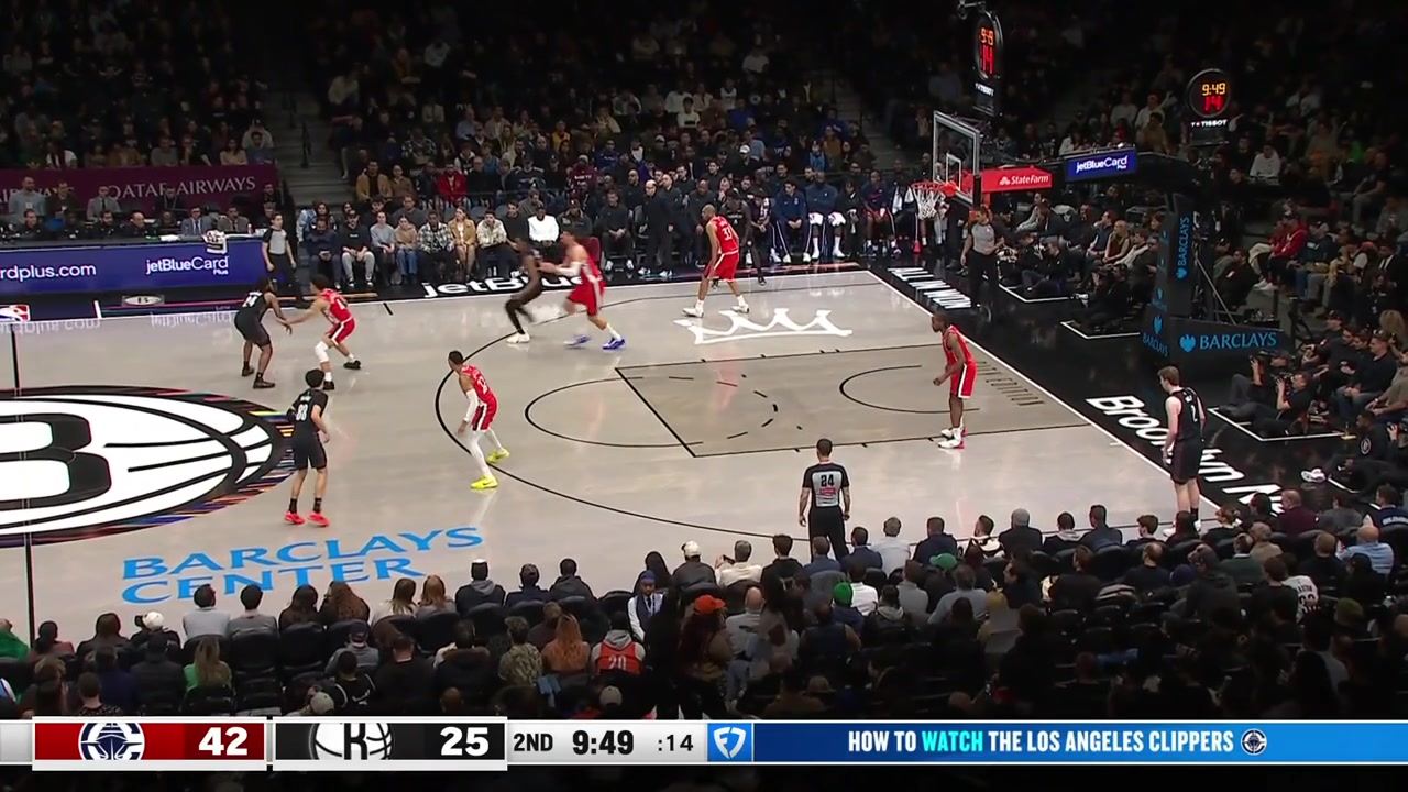 Brook Lopez intercepts the pass at halfcourt and complete the fastbreak And-1 finish on his own with replays Clippers and Nets commentaries
