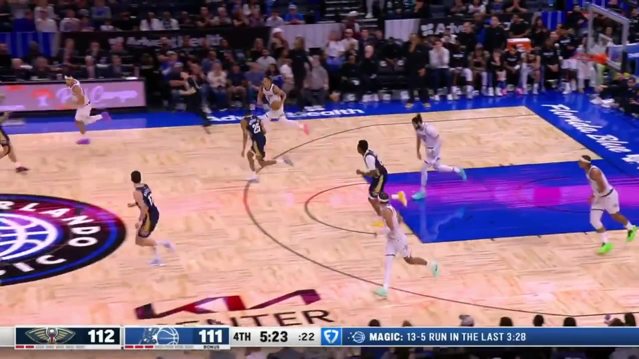 Desmond Bane makes the tough shot inside the paint Paolo Banchero with a great block Bane gets the rebound but Banchero lands on him the ball goes loose and Jeremiah makes the corner 3Paolo with the clutch And-1 at the other end with replays