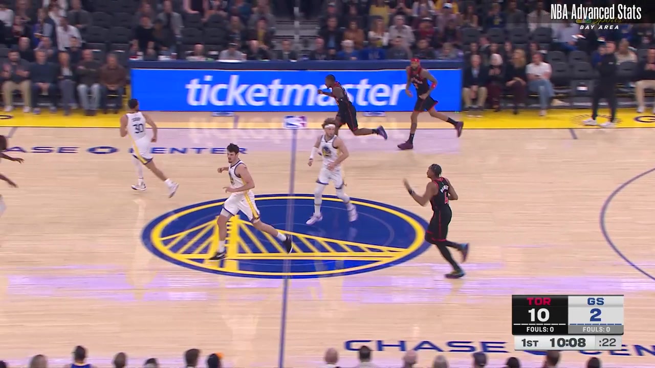 Scottie Barnes casually strolls through the Warrior's defense and finishes with the jam