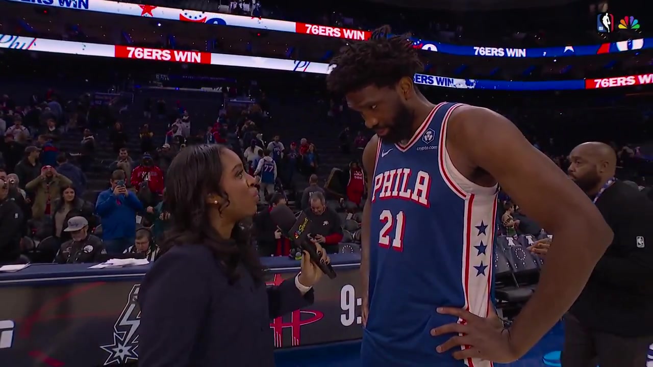 Joel Embiid after last night's win Every time I step on the floor I become emotional because the last 2 years have been really toughI'm just happy finally being consistent and on the floor I don't take it for granted