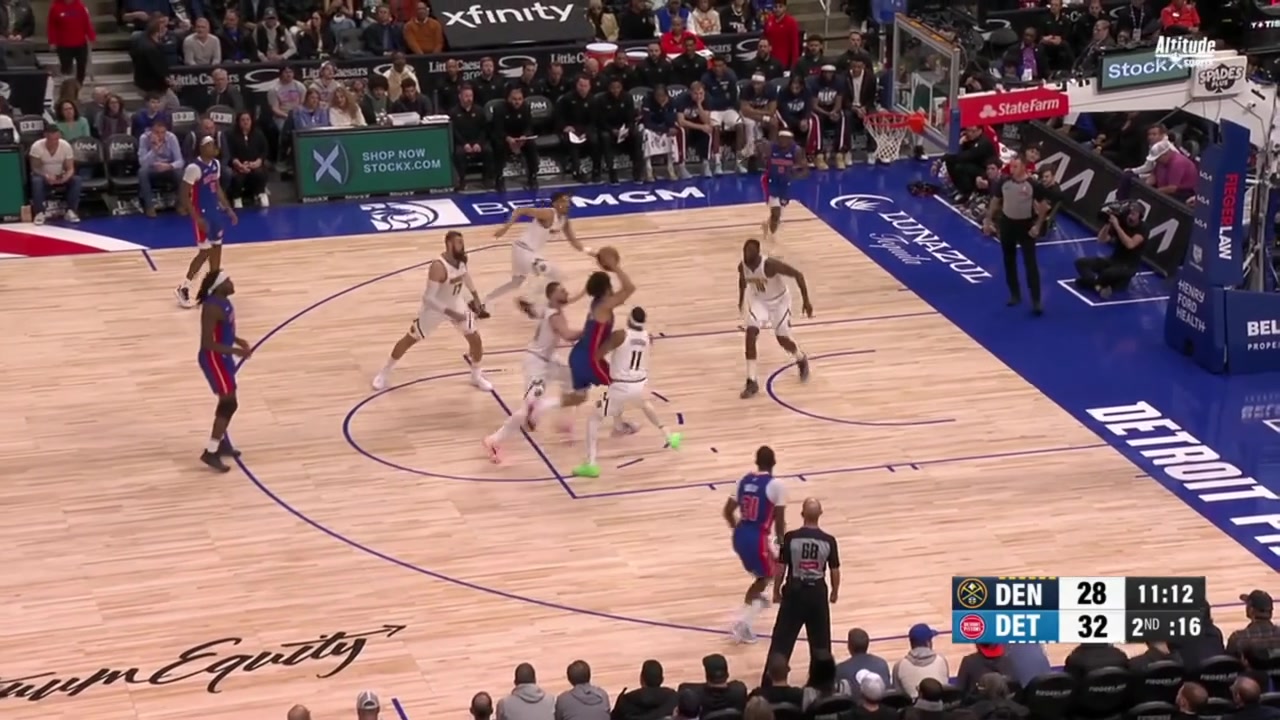 Cade Cunningham drives splits through Braun and Brown and banks in the tough and-one off the glass