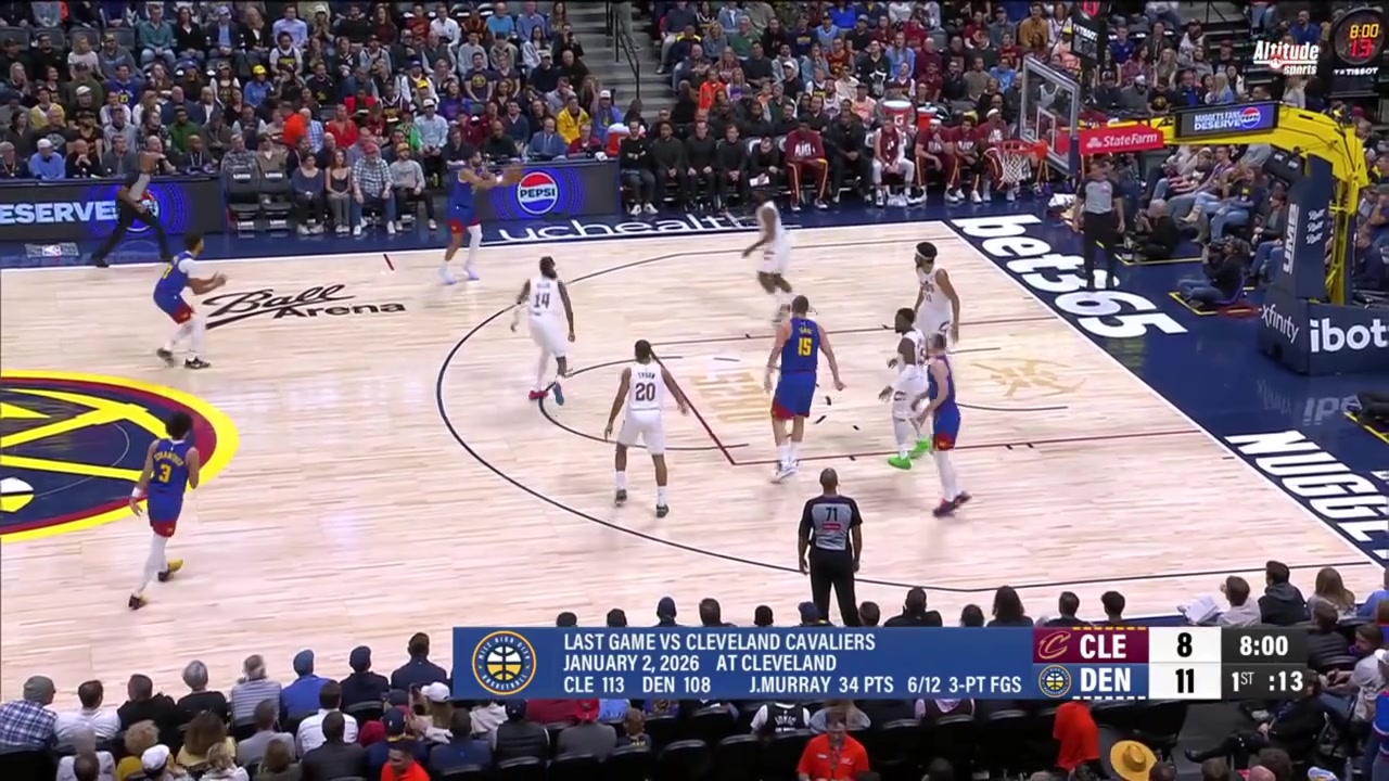 Jamal Murray drives and finishes with a crafty mid air underhand scoop shot over Jarrett Allen