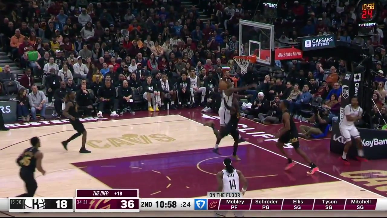 Keon Ellis with the two-handed poster dunk on Danny Wolf and then blocks Ziaire Williams' corner 3 at the other end with replays Cavaliers and Nets commentaries