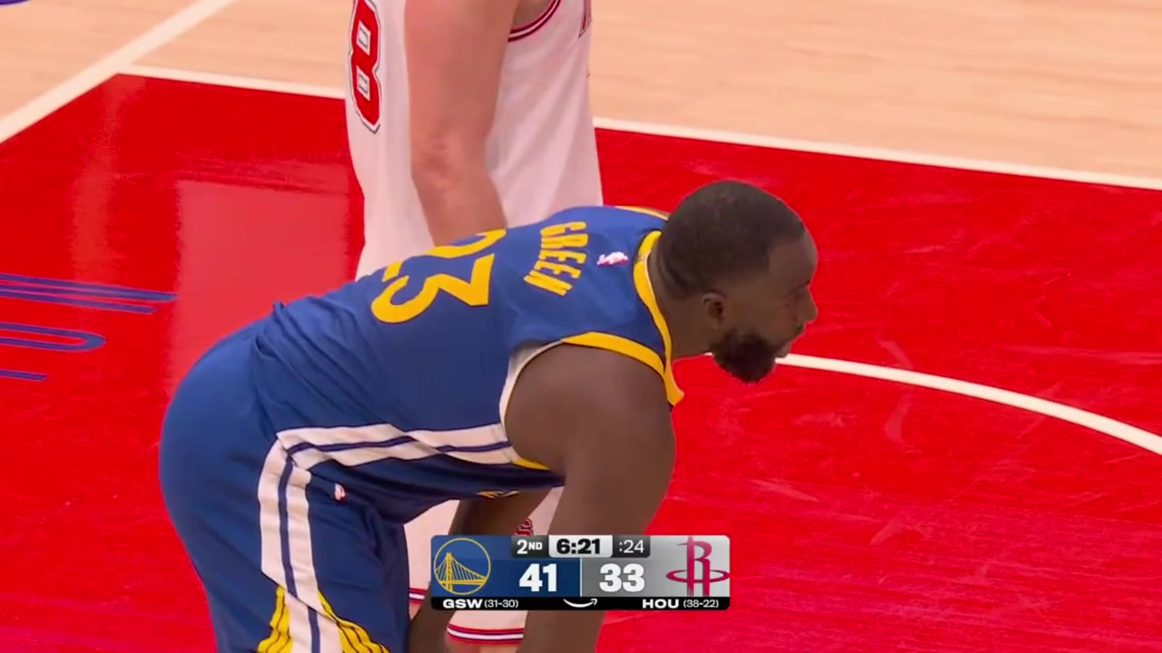 Kevin Durant says something to Draymond Green and Draymond bursts out laughing The two continue to exchange some words