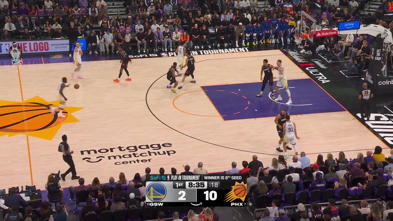 Draymond Green fails to reach to the pass by Kristaps Porzingis and Jalen Green hits the wide open 3 off a pass by Devin Booker at the other end with a replay13-2 to the Suns to start the game early timeout by the Warriors