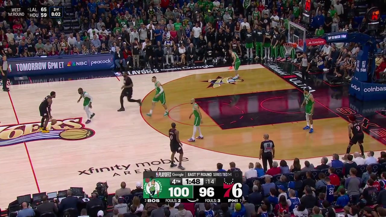 Paul George scores the clutch layup to cut the Celtics down to 2 and Payton Pritchard hits a big side step clutch 3 to beat the shot clock bringing the Celtics' lead back to 5 with replays
