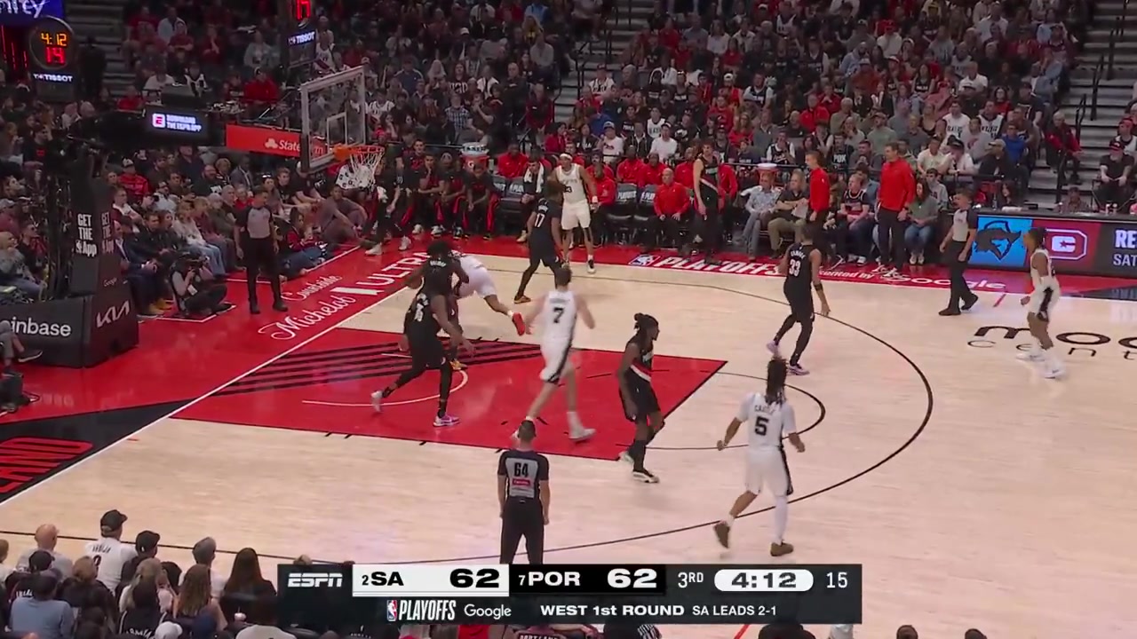 After being down 17 at half time the Spurs go on a 23-4 run ending with this Vassell jumper to take the lead
