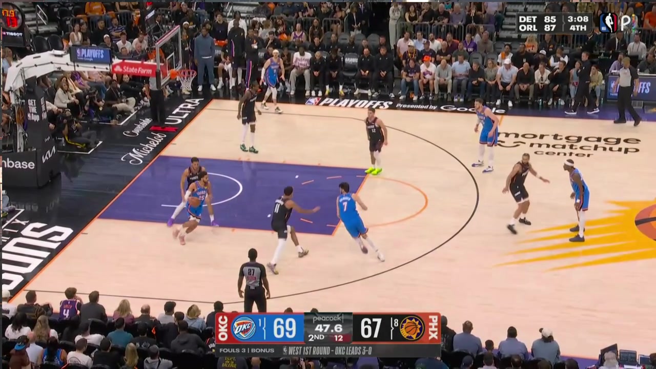 Ajay Mitchell Beats the Shot Clock With His Third Three of the Half
