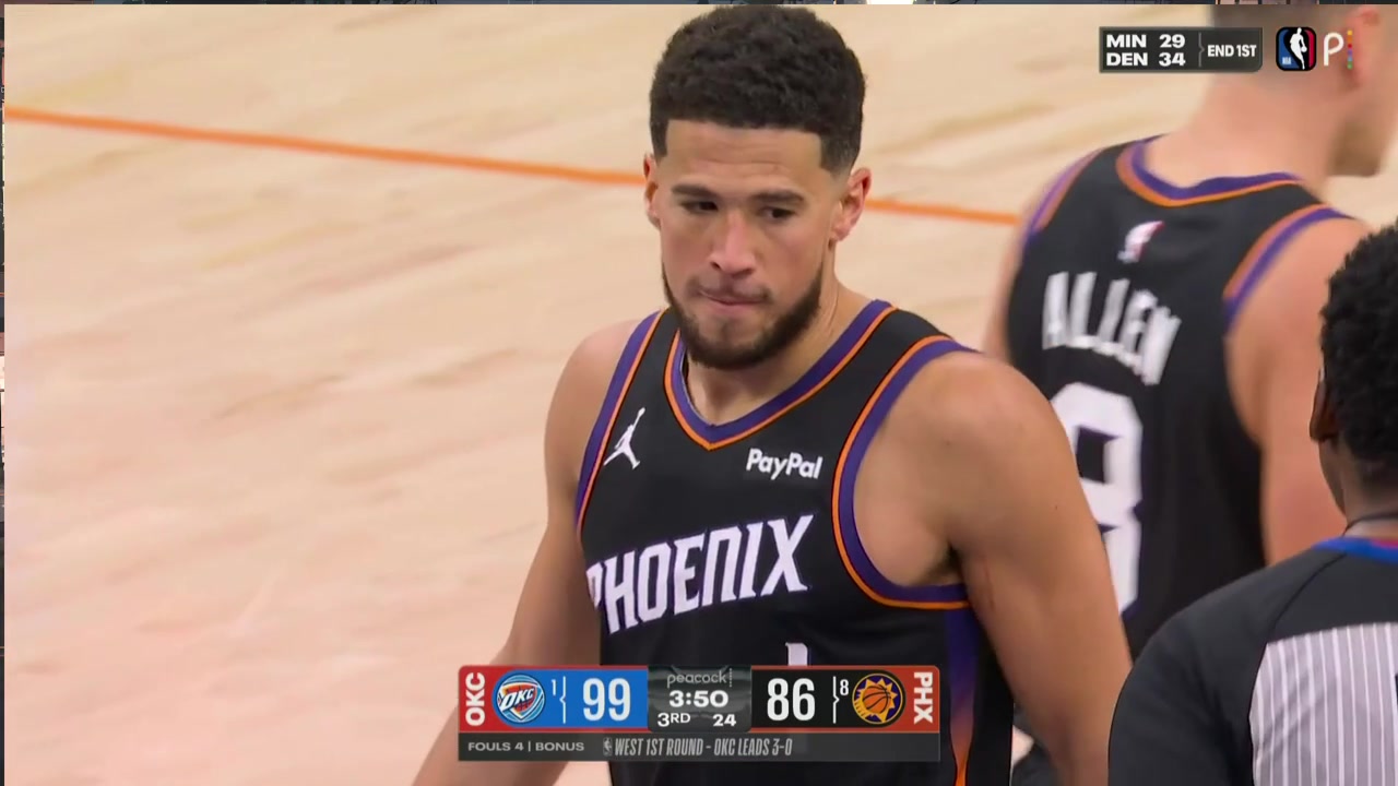 Devin Booker gets hammered by Lu Dort and finishes through contact