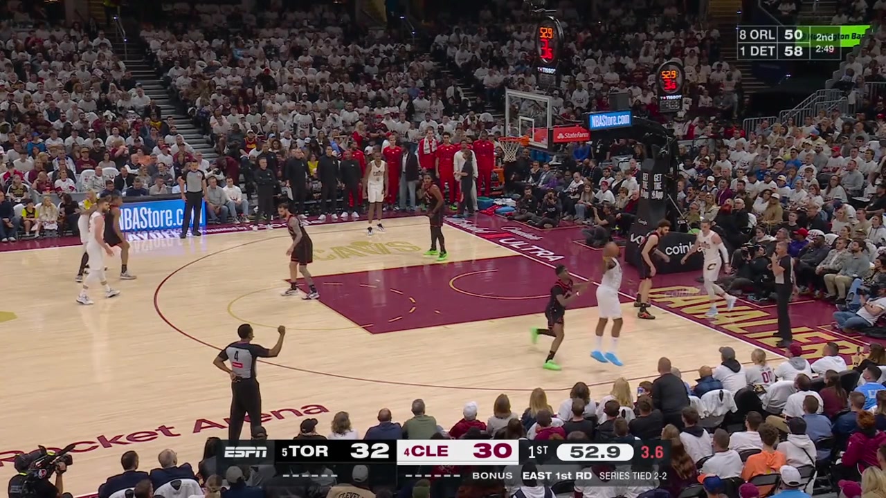 James Harden hits the corner step back 3 to beat the shot clock then finds Evan Mobley for the dunk CMB with the hook shot and Donovan Mitchell the buzzer-beater 3 from almost halfcourt to end the 1st quarter with replays