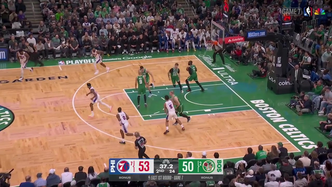 Joel Embiid rejects the powerful dunk attempt by Jaylen Brown at the summit with a replay