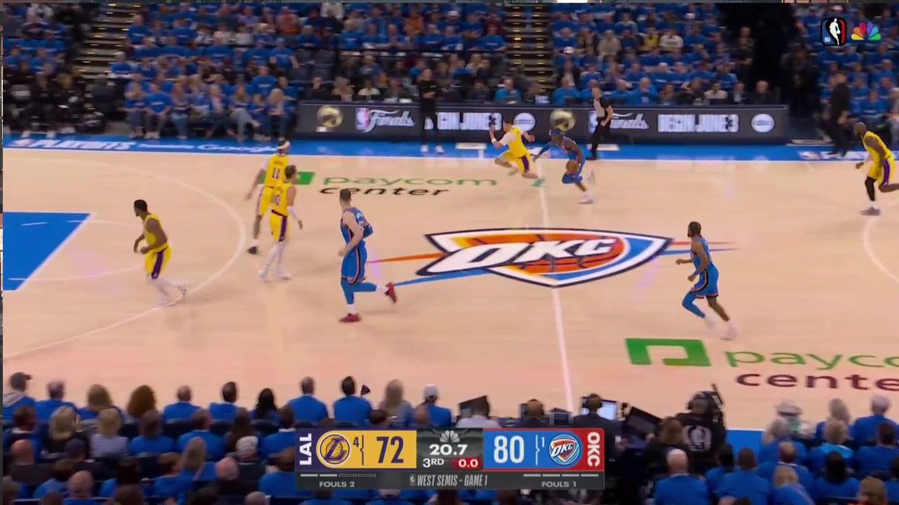 Ajay Mitchell pulls up from 3 off the DHO and converts the four point play