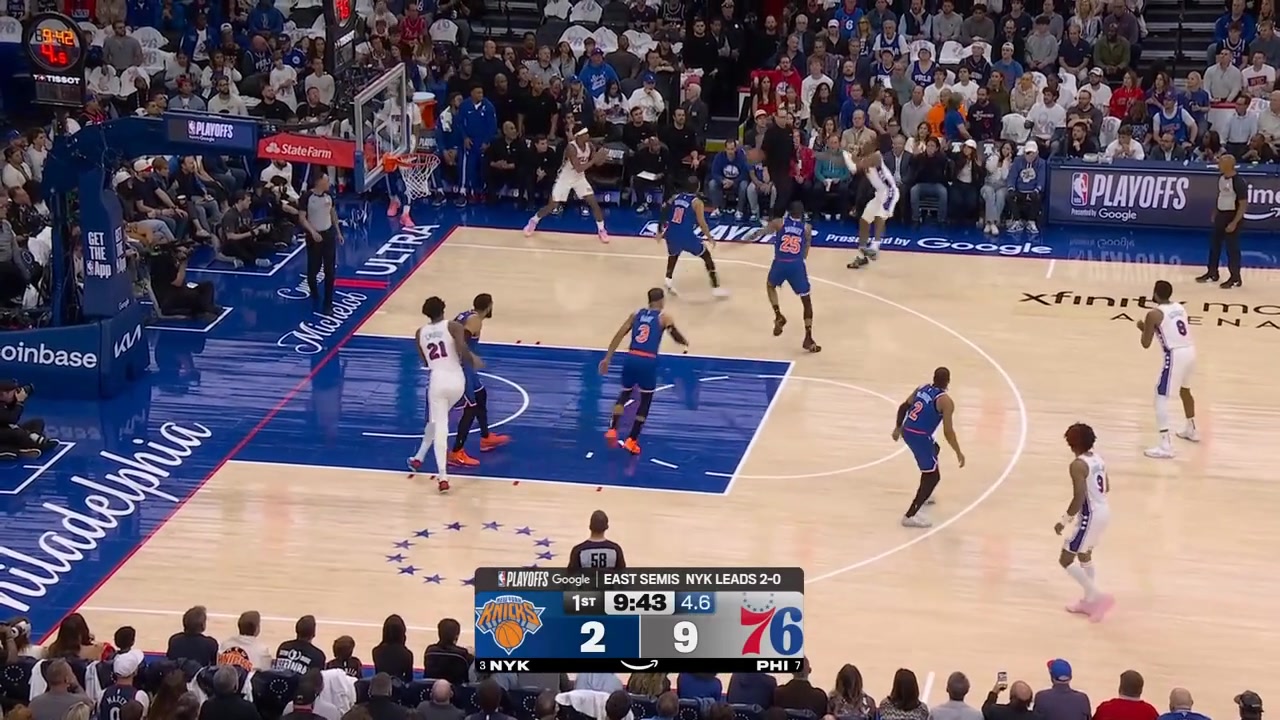 - KAT and Embiid get tangled up under the rim