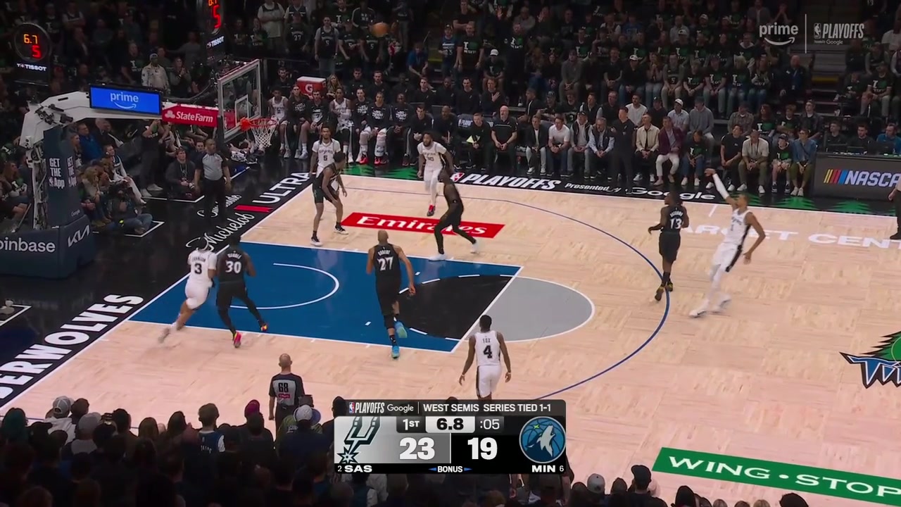Ant pulls up for a deep 3 to beat the first quarter buzzer giving him 13 points