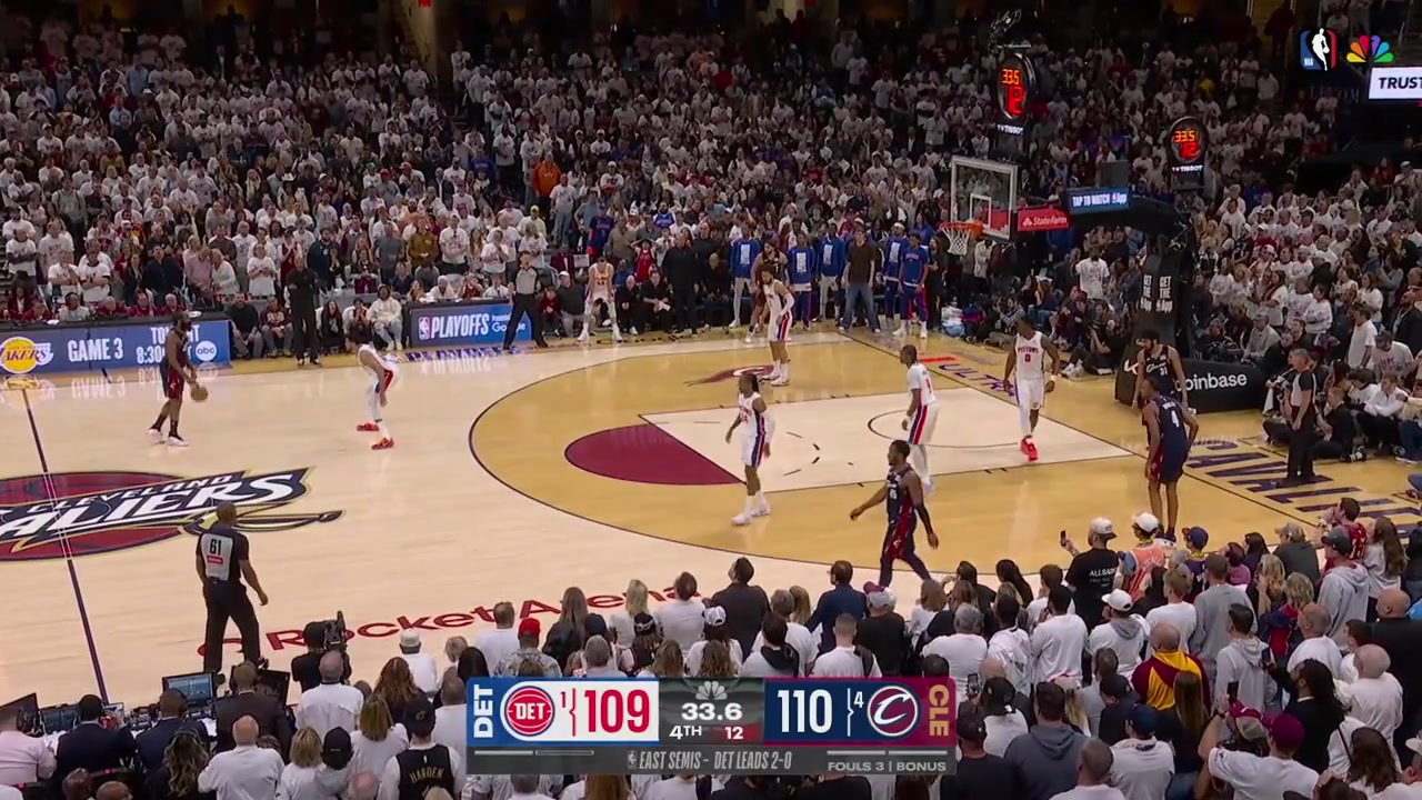 James Harden hits a big clutch 3-pointer over Tobias Harris to put the Cavaliers up 4 with 259 seconds remaining with replays7 straight points for Harden in the clutch