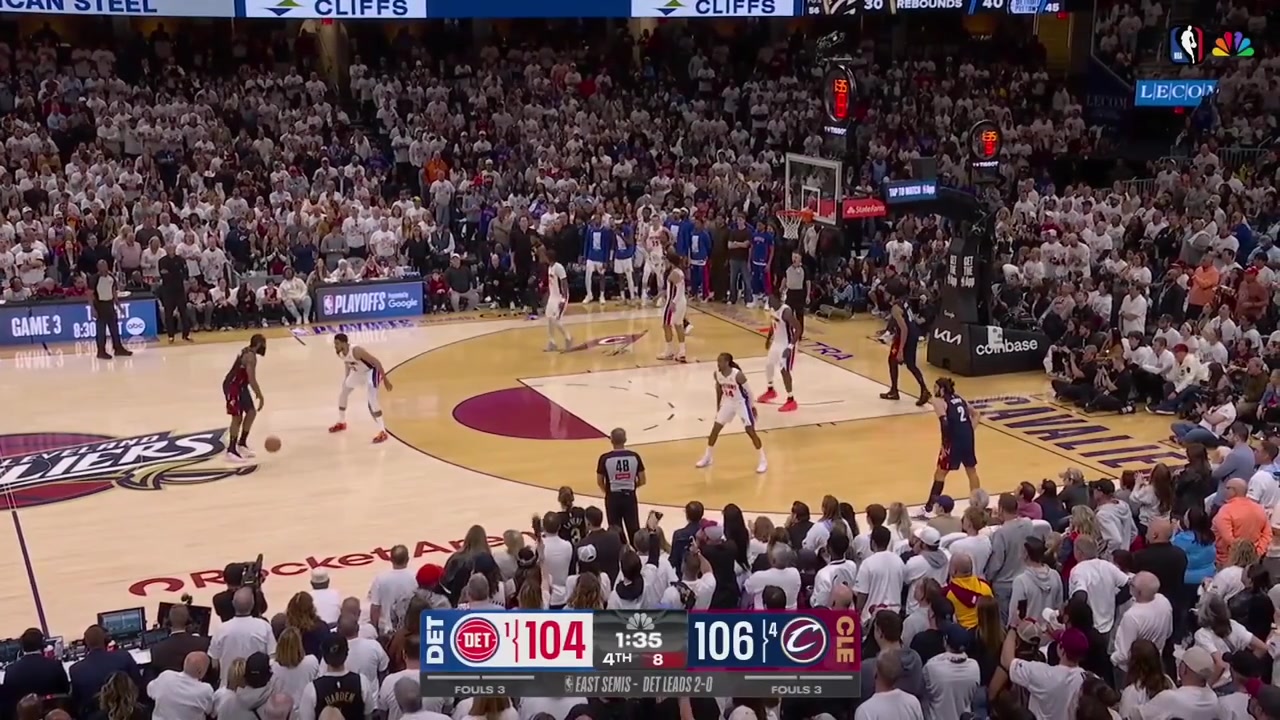 James Harden scores 3 straight clutch shots to lead the Cavaliers to a win in game 3 vs the Detroit Pistons with replays7 straight points