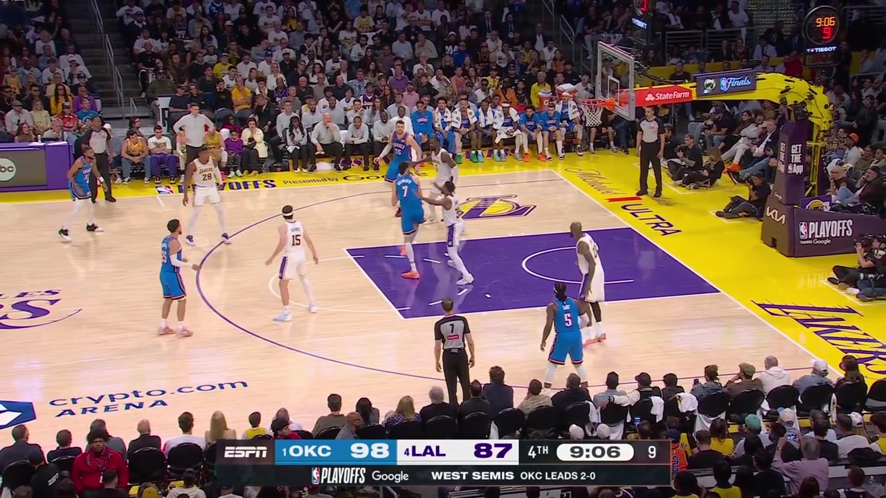 Deandre Ayton fails to grab a rebound and fouls Ajay Mitchell who scores the And-1 layup with replaysAyton gets subbed out and the Thunder get a rebound off the missed free throw by Ajai ending with a 3-point by Lu Dort putting the Thunder up 16 in the 4th