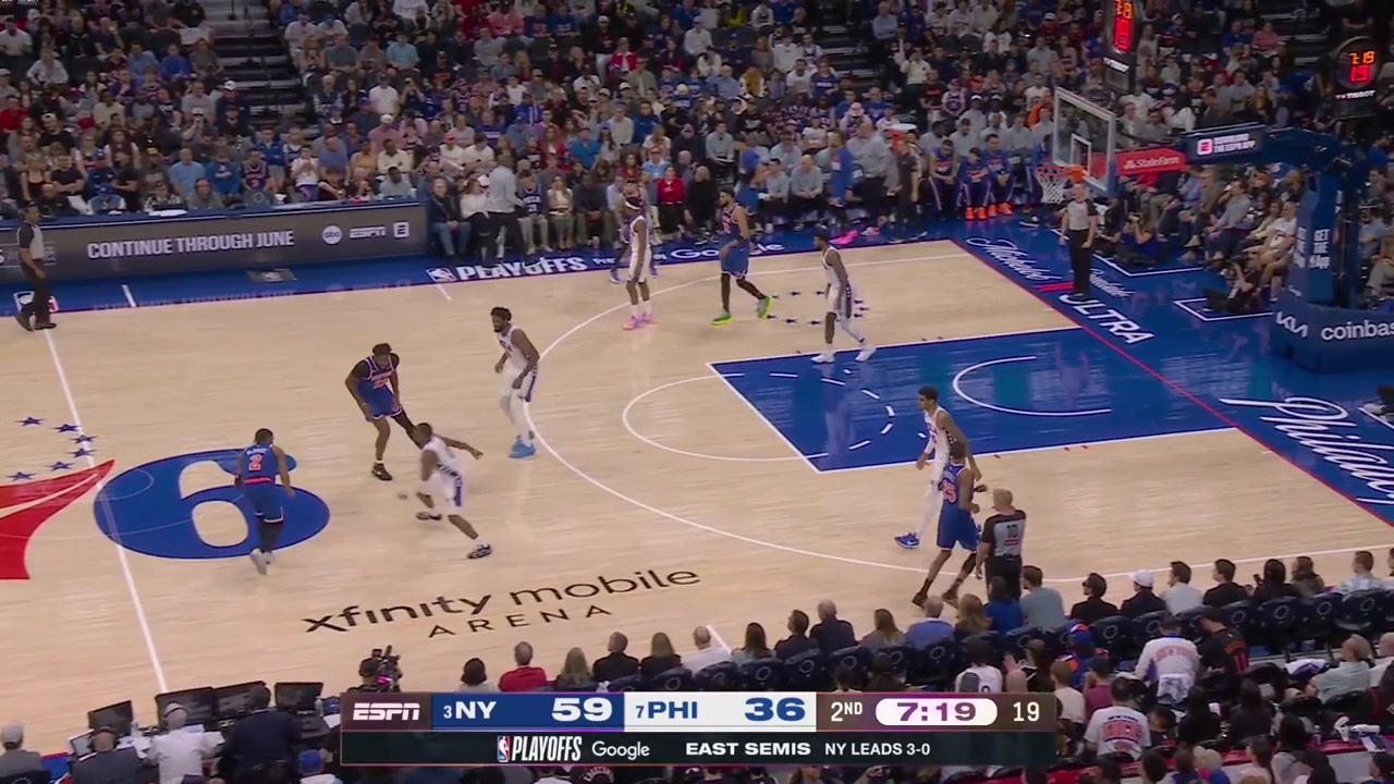 The Knicks with 5 offensive rebounds in a single possession but they fail to scoreTyrese Maxey with the fastbreak layup at the other end
