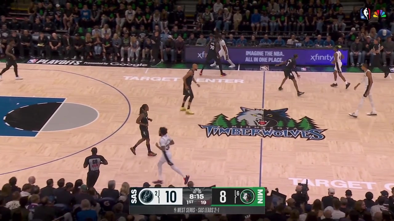 Jaden McDaniels pulls the chair on driving Victor Wembanyama forcing a traveling violation and a turnover with a replay