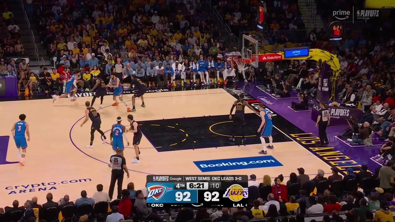 Ajay Mitchell sees the late shock clock and goes to work scoring the and one over a stumbling Marcus Smart