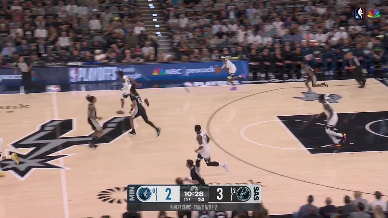 Anthony Edwards gets fouled on the corner 3 point attempt with replays Early in the game