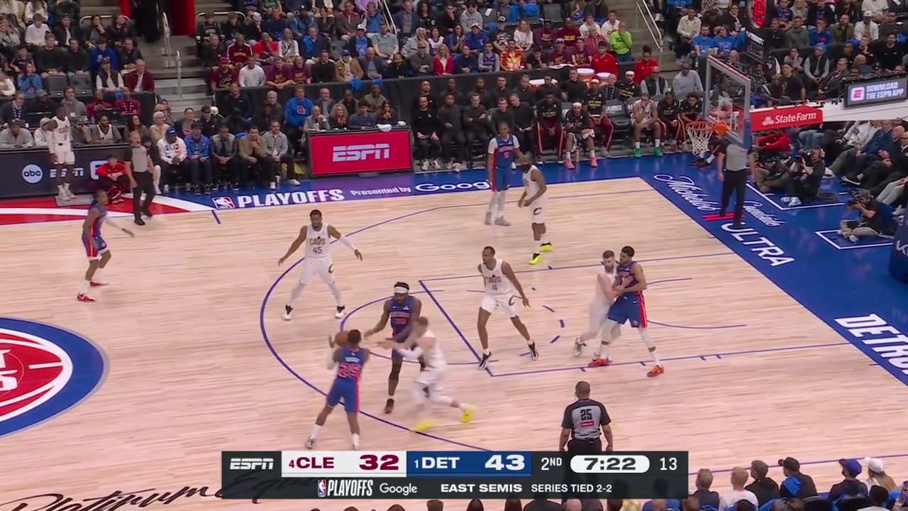Tobias Harris hits the tough jumper over Dean Wade to beat the shot clock and he is now 55 after starting the game 06Daniss Jenkins strips Evan Mobley and finds Ausar Thompson for the alley-oop dunk with replaysDaniss seems to be upset about something talking to his coach