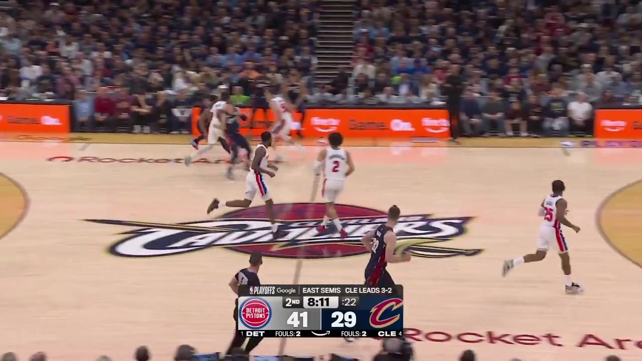 Ausar Thompson pushes Sam Merrill from the neck area and then steps over him with replaysThe Cavaliers fans chant 'Throw him out'Upon review it was upgraded to a flagrant-1 so Ausar remains in the game