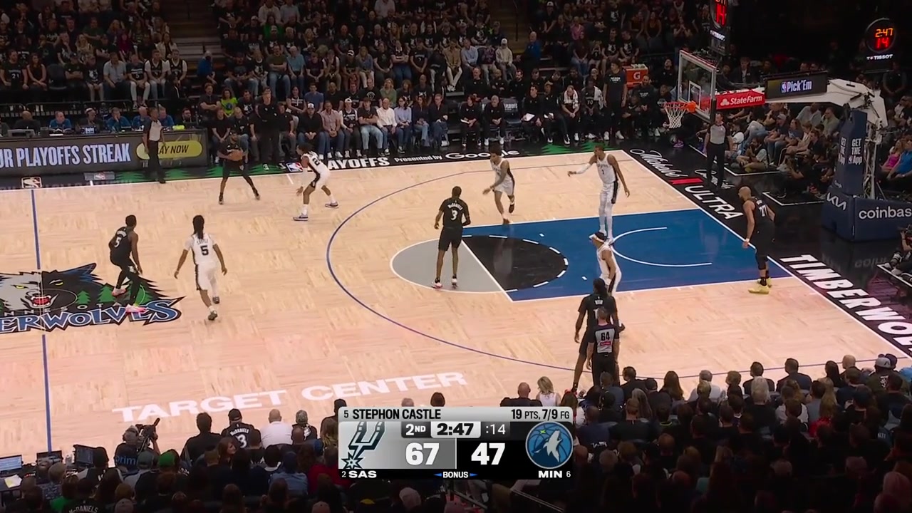 Anthony Edwards banks a shot also makes a tough layup on Victor Wembanyama and a corner 3 going on a private 7-0 run against the Spurs cutting their lead to just 13 with replaysThe Spurs take another timeout