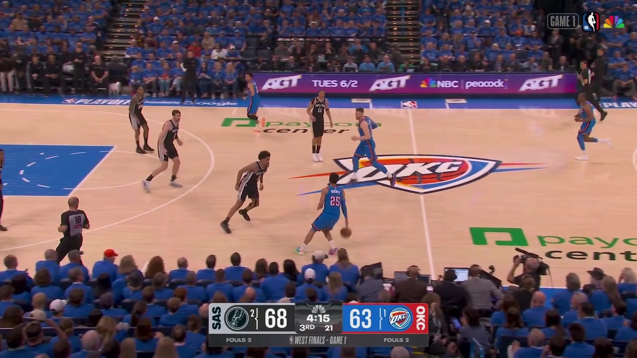 Ajay Mitchell scores his first bucket of the game with 4 minutes remaining in the 3rd quarter