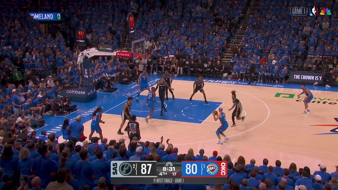 Shai Gilgeous-Alexander misses the open floater Victor Wembanyama grabs the rebound SGA fouls him and Wemby is talking trash to him and laughs with a replayIncluding a replay of Wemby's alley-oop dunk with one hand while his other hand is being held