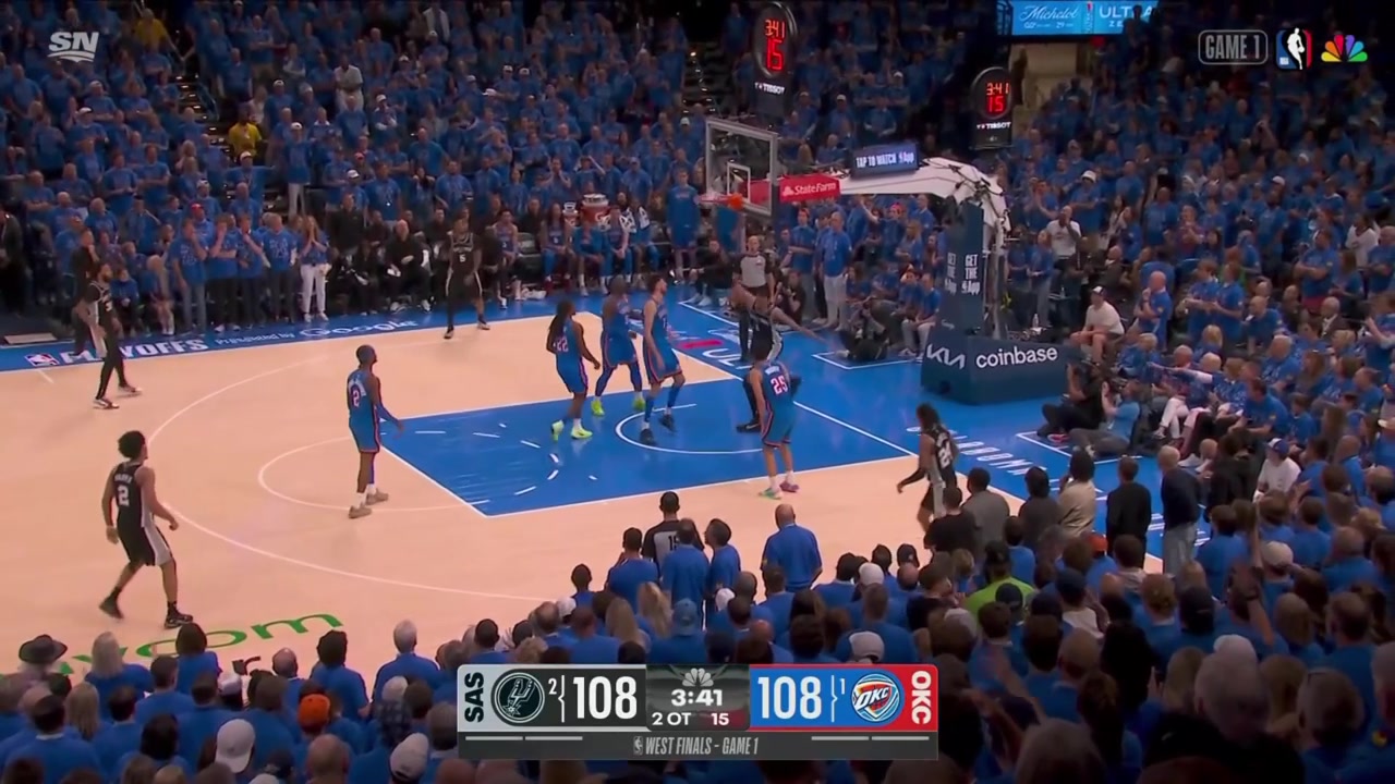 Victor Wembanyama with a strong drive through the lane for the dunk
