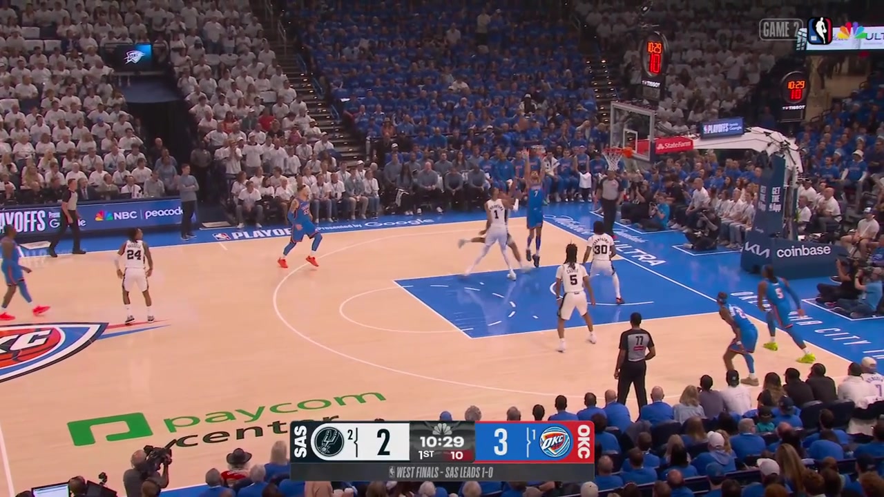 Shai Gilgeous-Alexander hits the contested long 2 to beat the shot clock
