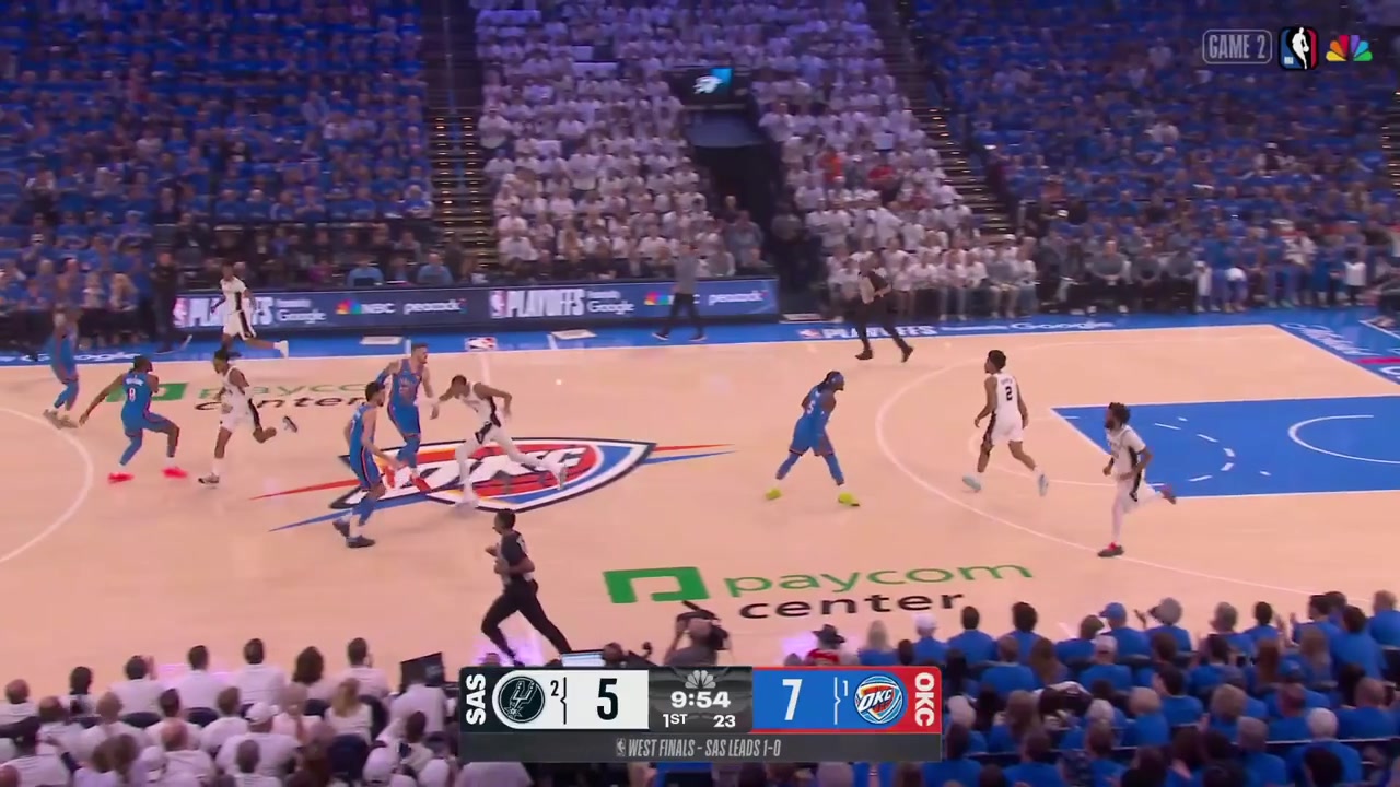Victor Wembanyama hits a 3-pointer over Isaiah Hartenstein for his first points of the night with a replay