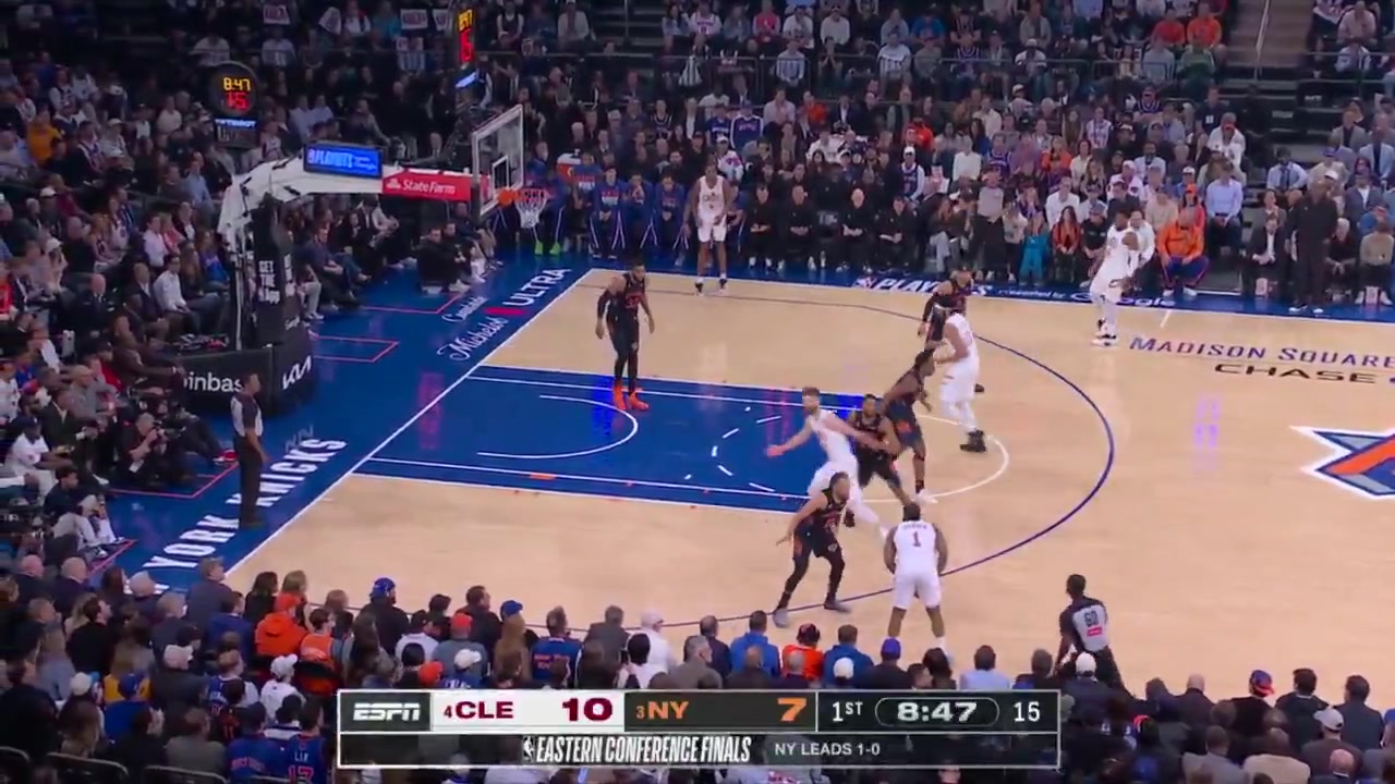 Harden gets the iso on Brunson early in Game 2 and bottoms the triple