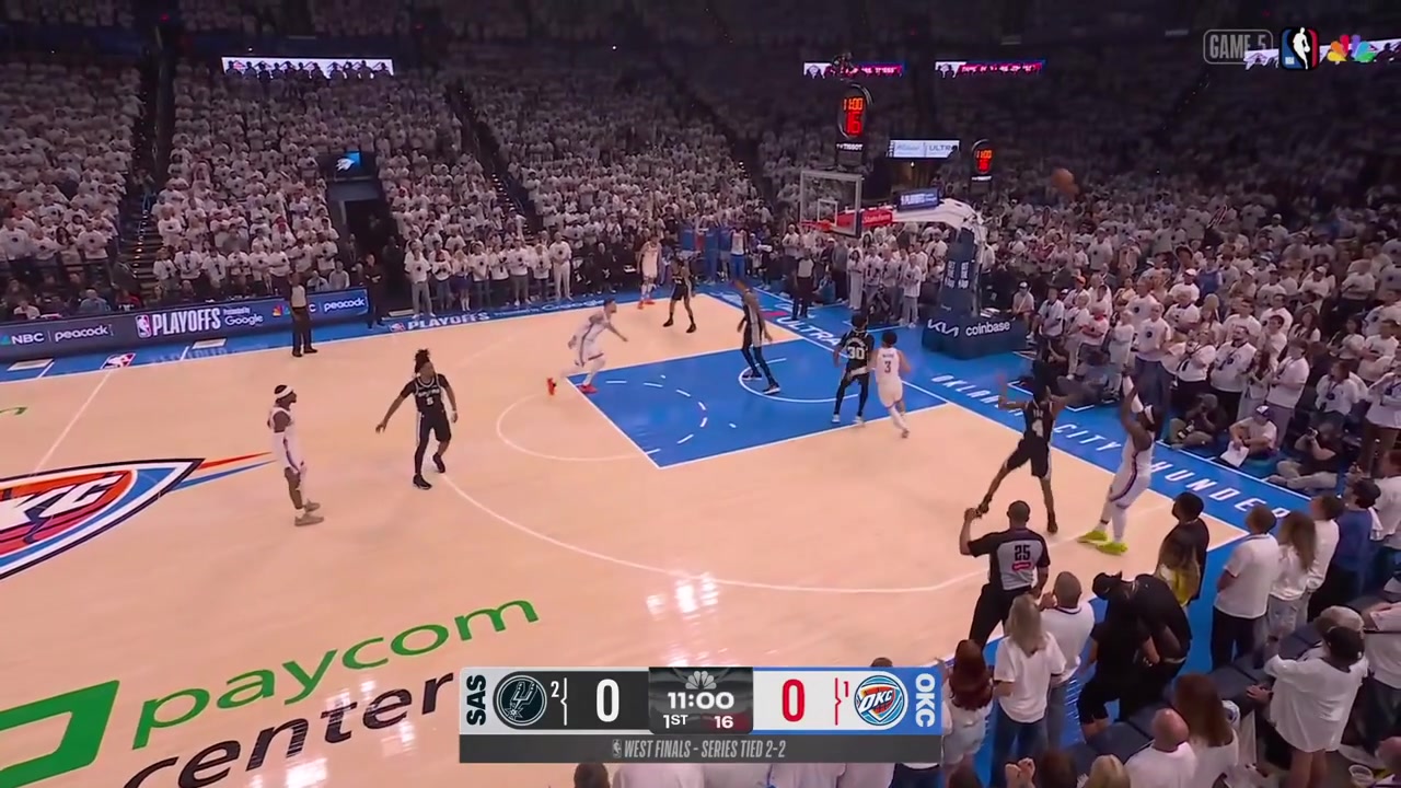Chet Holmgren with the offensive rebound and the bucket for the first basket of Game 5